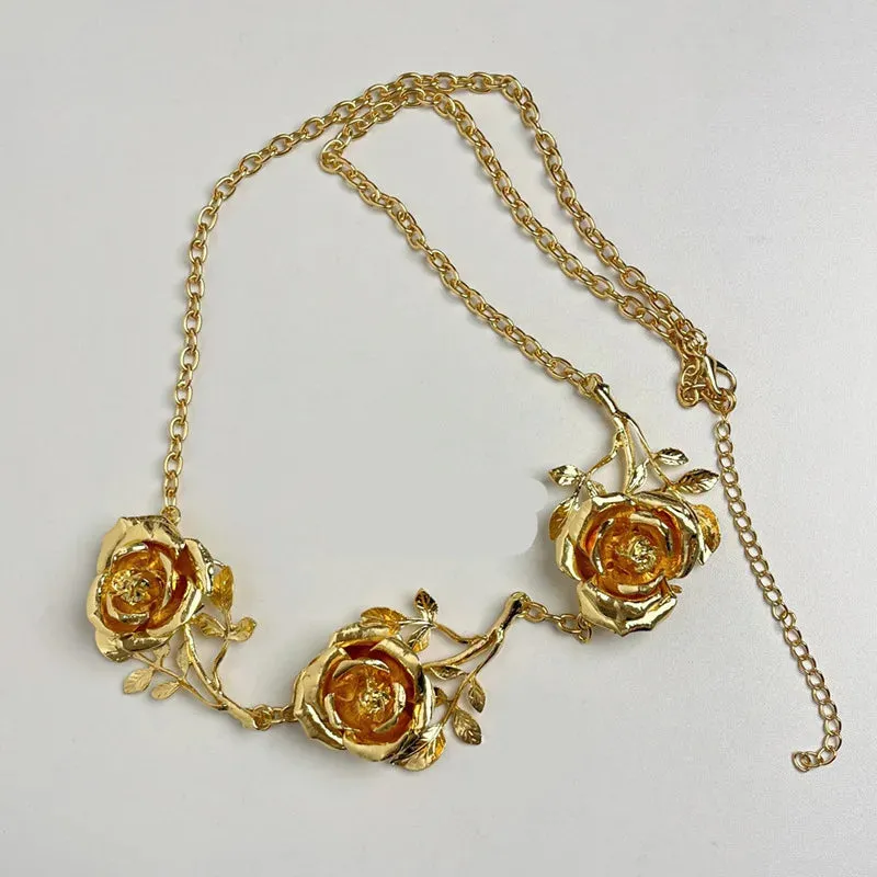 Gold Color Rose Waist chain women's advanced sense of metal chain thin belt accessories