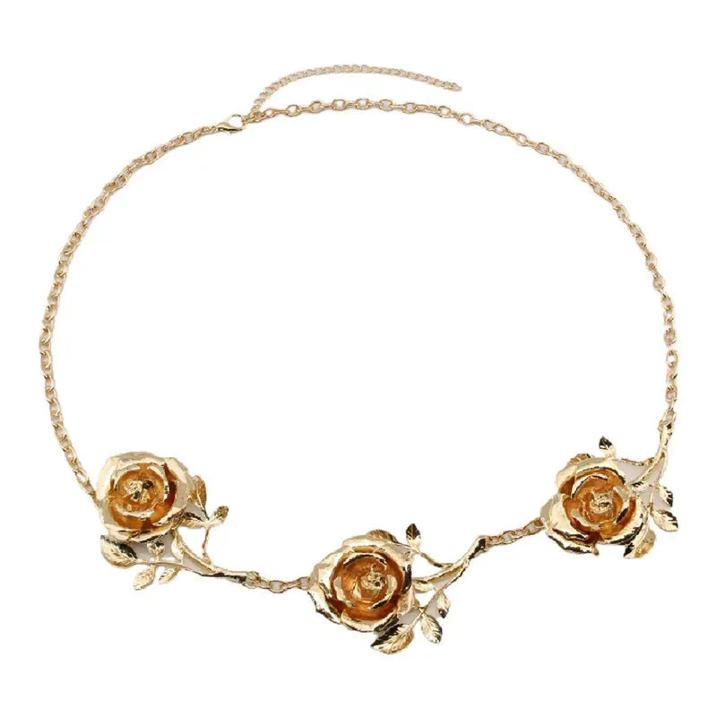 Gold Color Rose Waist chain women's advanced sense of metal chain thin belt accessories