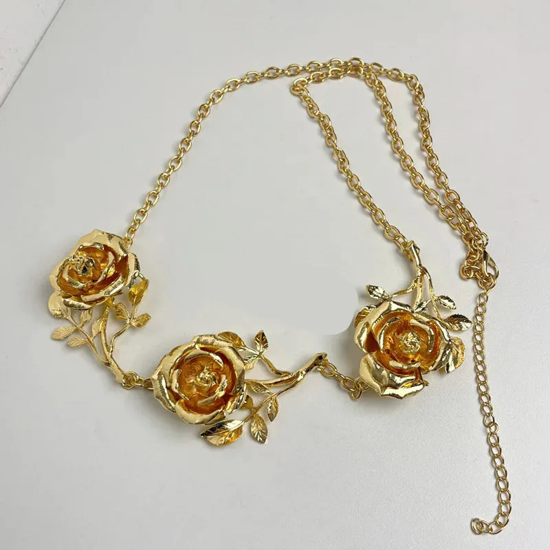 Gold Color Rose Waist chain women's advanced sense of metal chain thin belt accessories