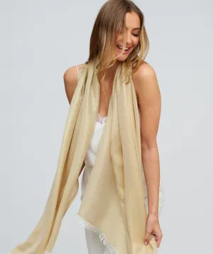 Gold Shimmer Occasion Scarf with Raw Edges