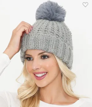 Gray Pom Beanie