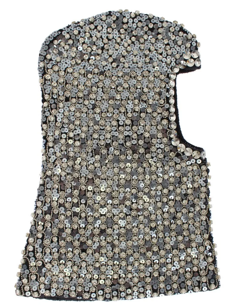 Gray Wool Crystal Sequined Hood Scarf Hat