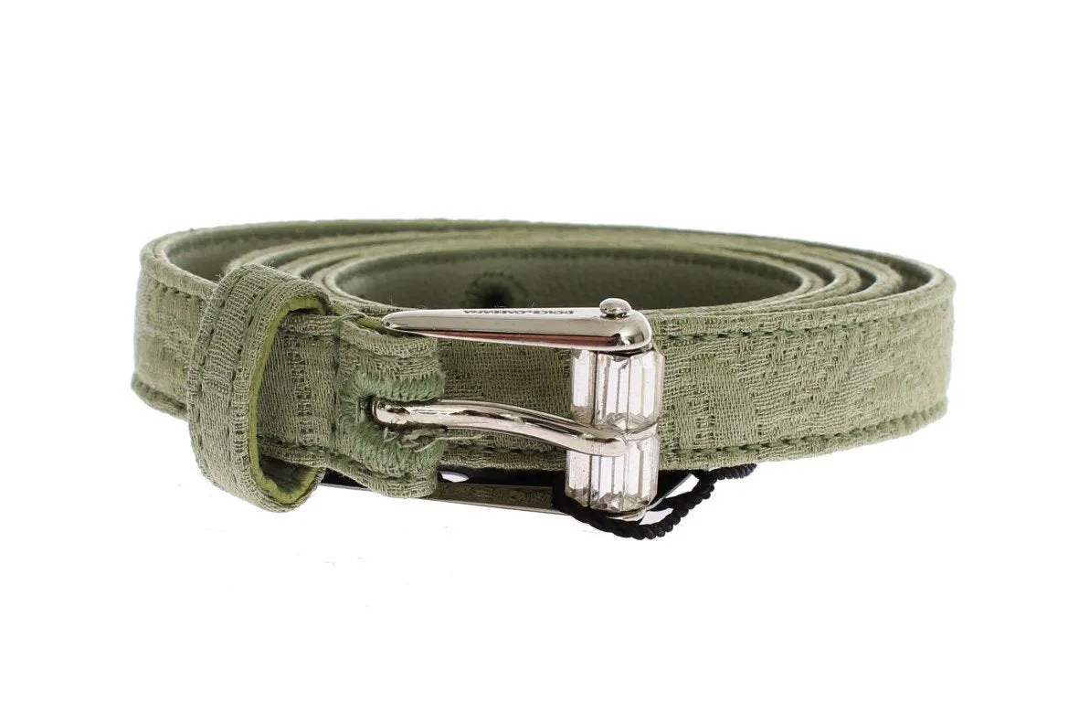 Green Cotton Silver Buckle Logo Waist Belt