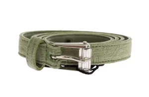 Green Cotton Silver Buckle Logo Waist Belt