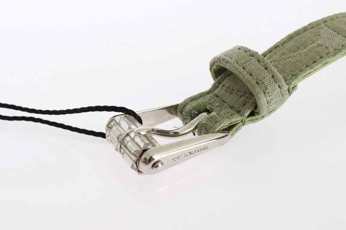 Green Cotton Silver Buckle Logo Waist Belt