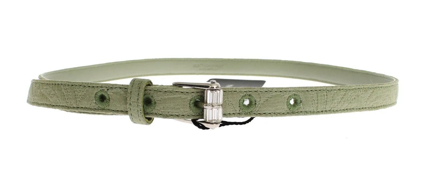 Green Cotton Silver Buckle Logo Waist Belt