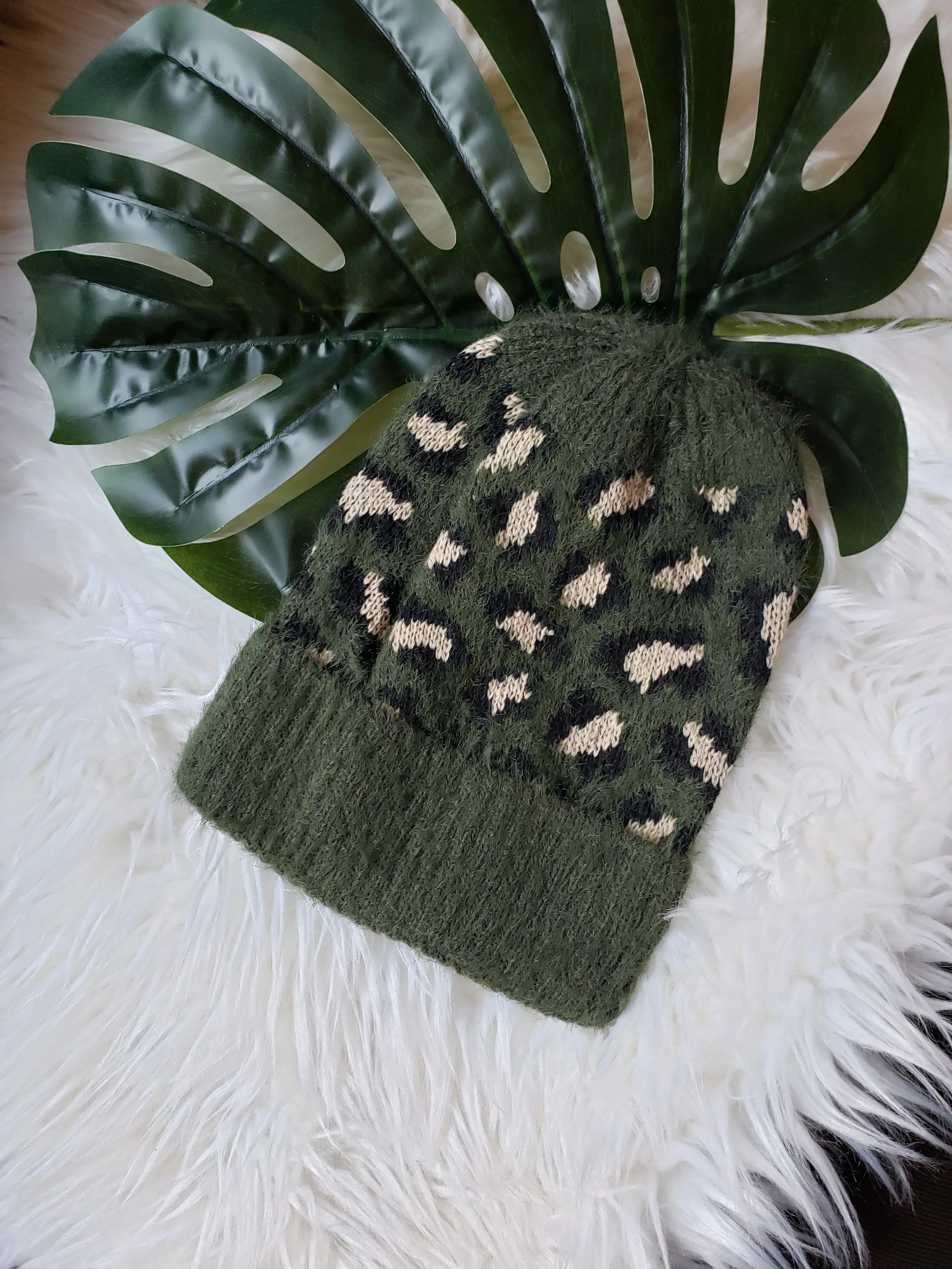 Green Leopard Beanie