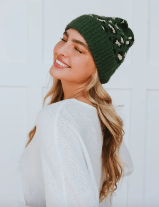 Green Leopard Beanie