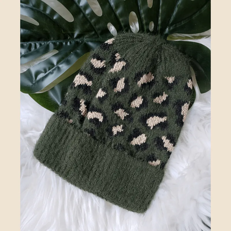 Green Leopard Beanie