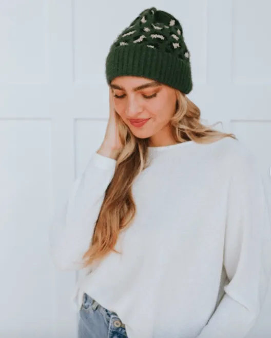 Green Leopard Beanie