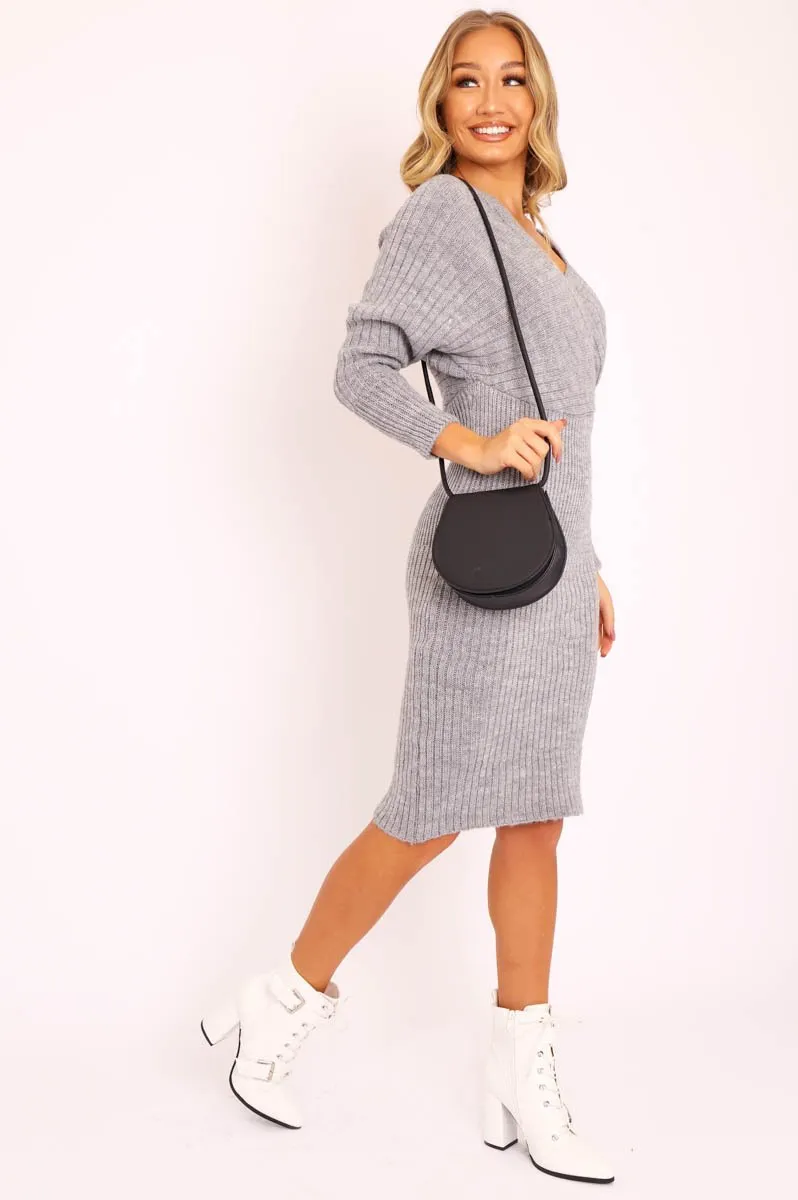 Grey Wrap Front Midi Jumper Dress - Edan