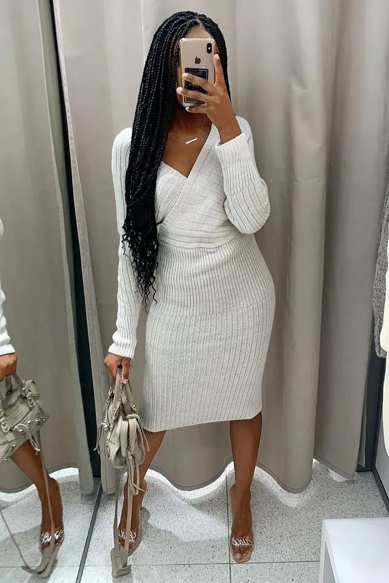 Grey Wrap Front Midi Jumper Dress - Edan