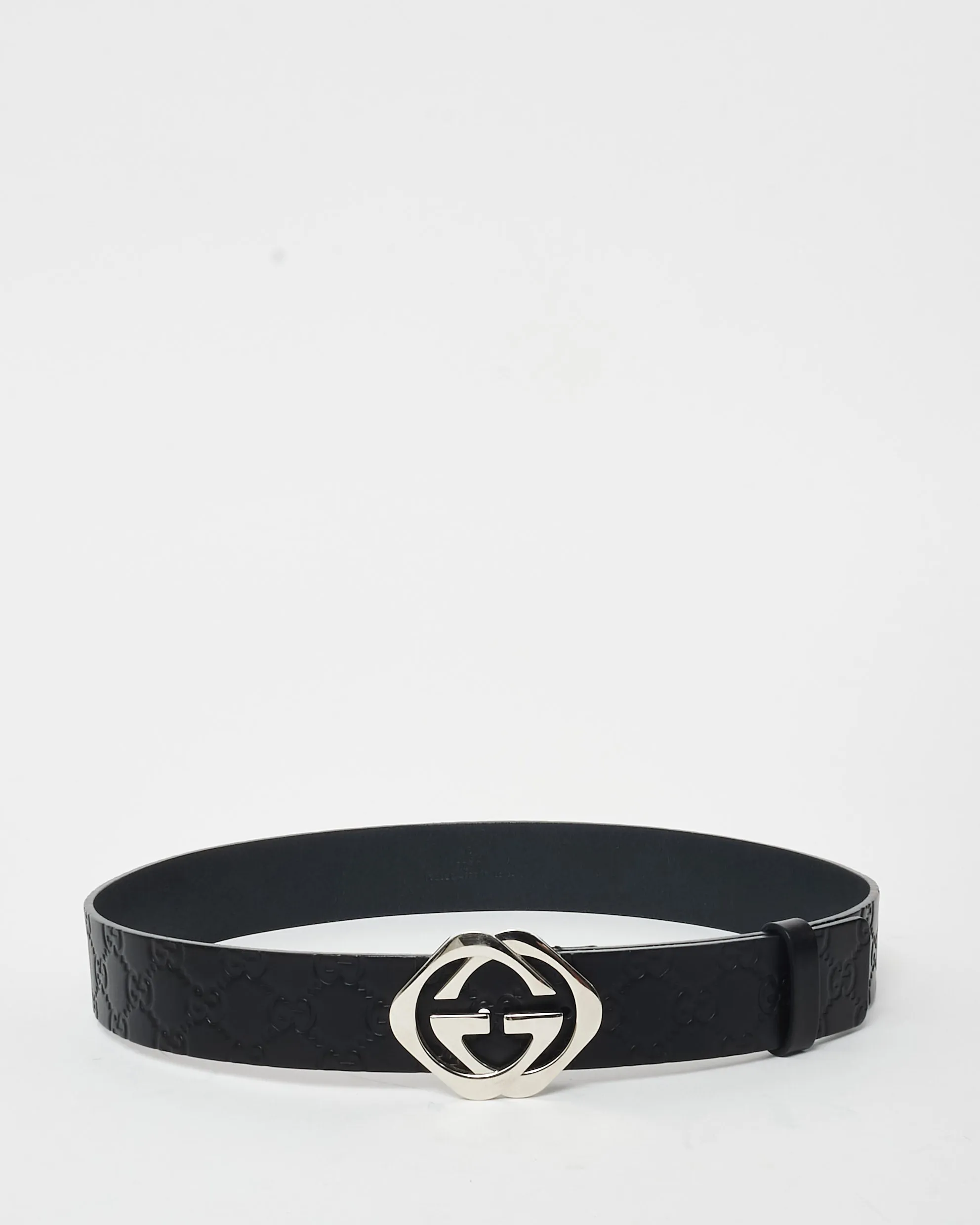 Gucci Black Guccissima Leather Square GG Belt - 85/34