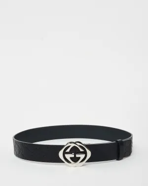 Gucci Black Guccissima Leather Square GG Belt - 85/34