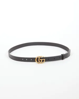 Gucci Black Leather GG Marmont Mini Belt - 90/36
