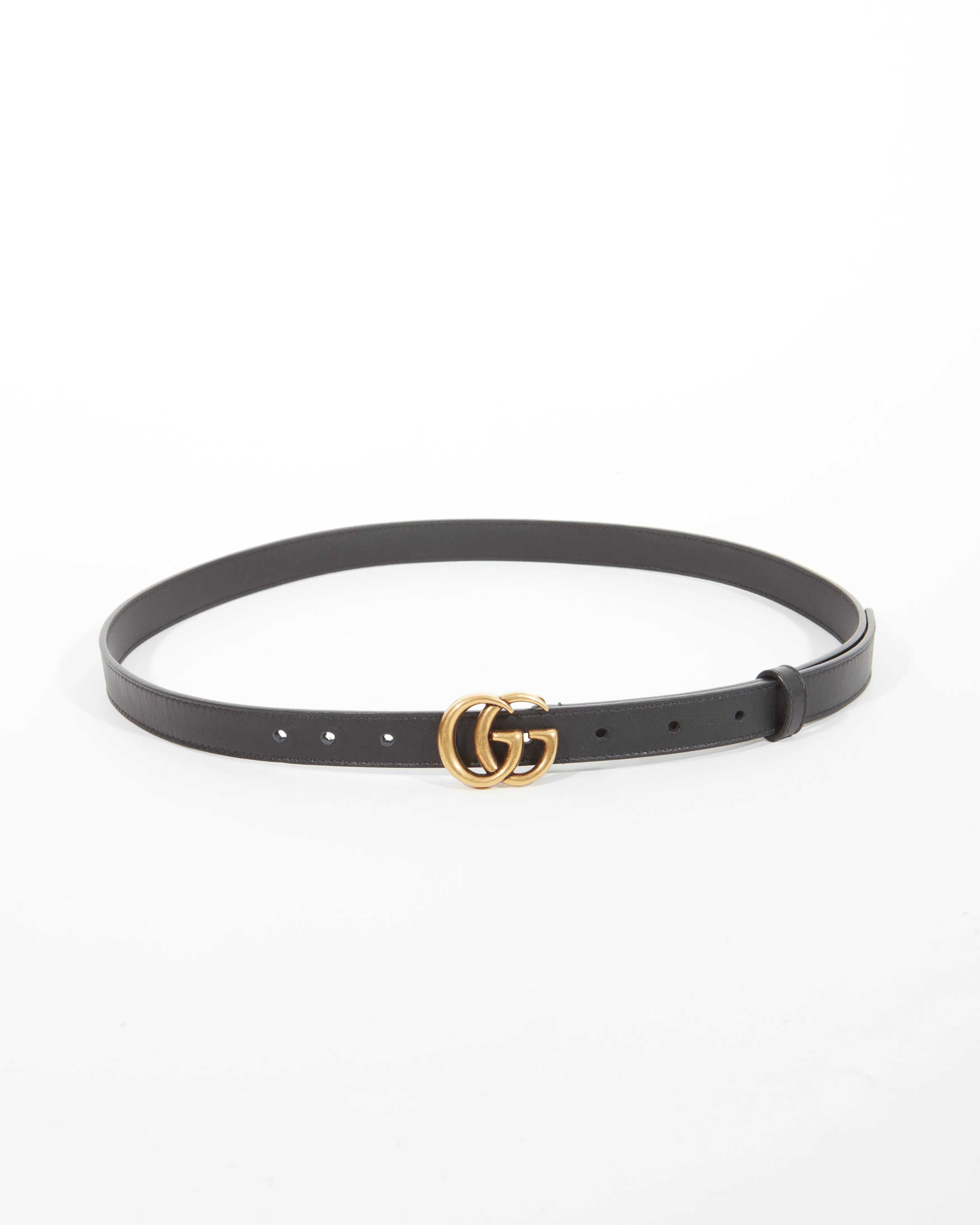 Gucci Black Leather GG Marmont Mini Belt - 90/36