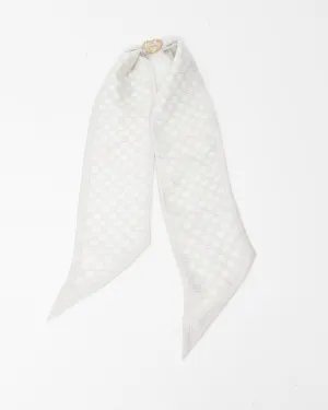 Gucci Light Grey Silk Monogram Heart Charm Neck Scarf
