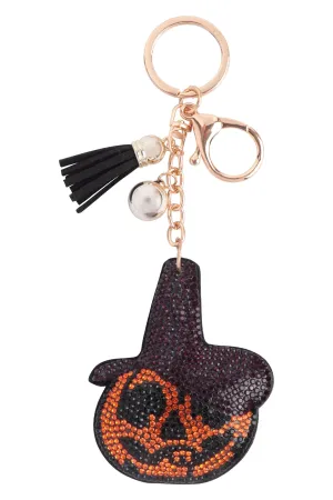 HALLOWEEN PUMPKIN WITCH HAT RHINESTONE TASSEL KEYCHAIN