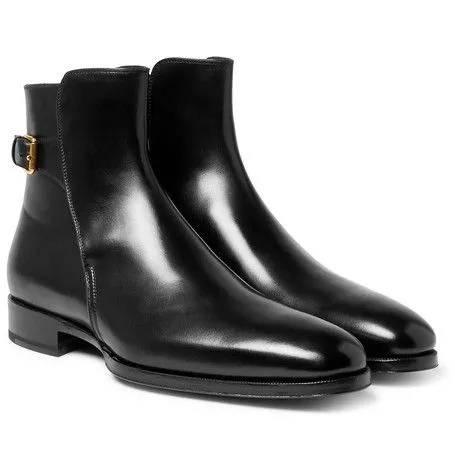 Handmade Black Ankle High Leather Boot for Men