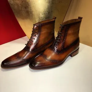 Handmade Brown Lace-Up Leather Boots for Men