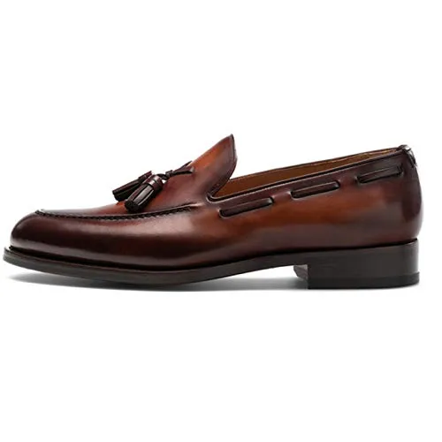 Handmade Brown Leather Formal Dress Loafers for Men