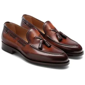 Handmade Brown Leather Formal Dress Loafers for Men