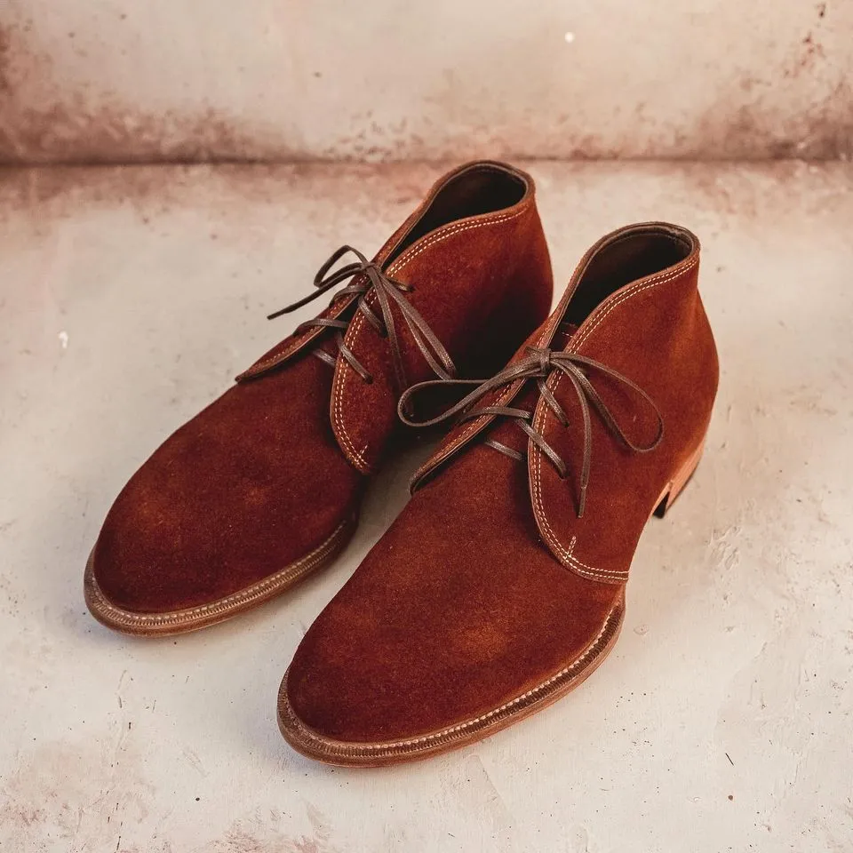 Handmade Brown Suede Ankle Boots for Men with Lace-Up Closure
