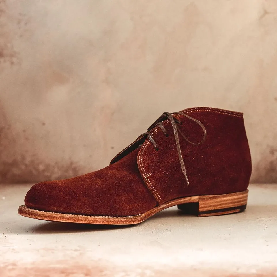 Handmade Brown Suede Ankle Boots for Men with Lace-Up Closure