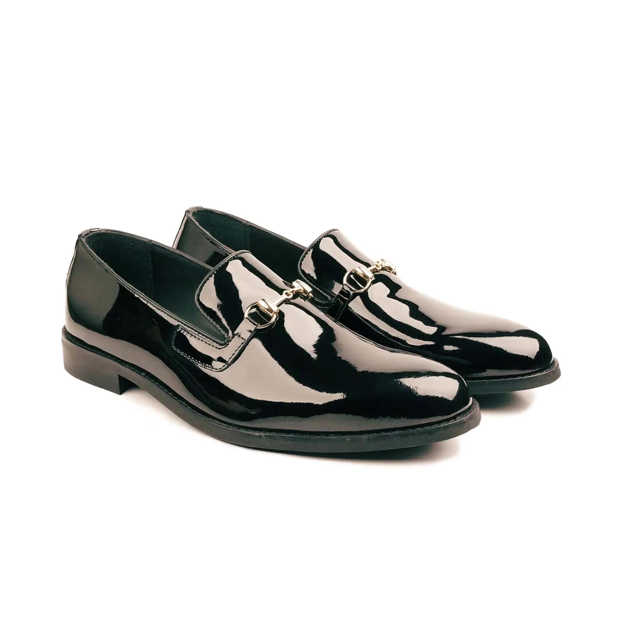 Handmade Custom Black Patent Leather Mens Loafers