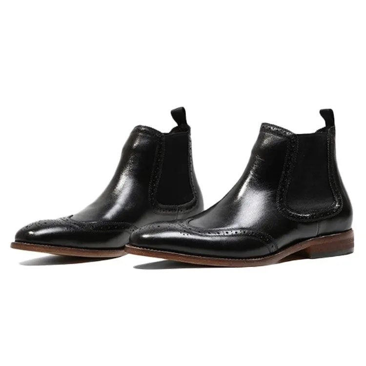 Handmade Full Grain Leather Brogue Chelsea Boots