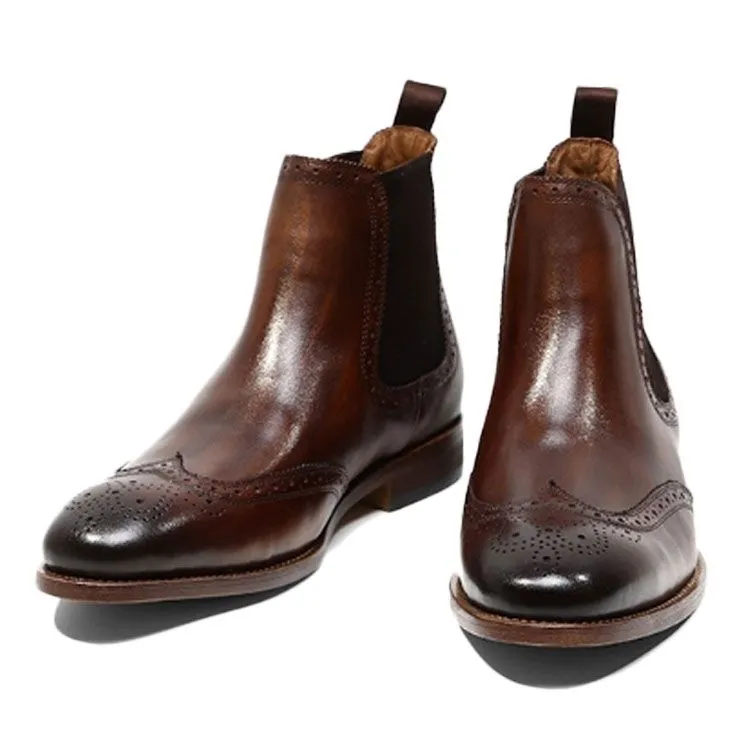 Handmade Full Grain Leather Brogue Chelsea Boots