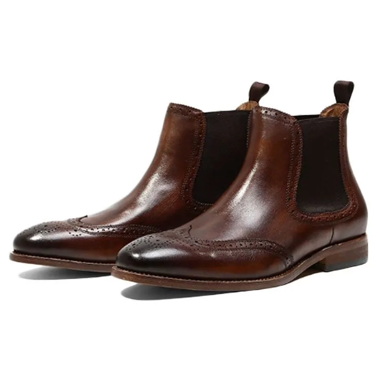 Handmade Full Grain Leather Brogue Chelsea Boots