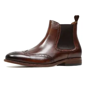 Handmade Full Grain Leather Brogue Chelsea Boots