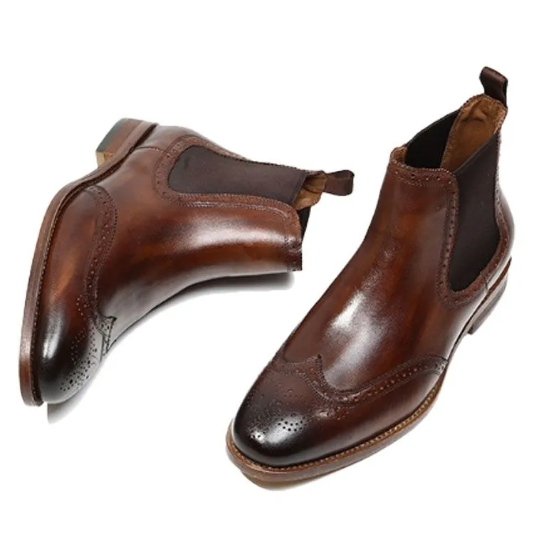 Handmade Full Grain Leather Brogue Chelsea Boots