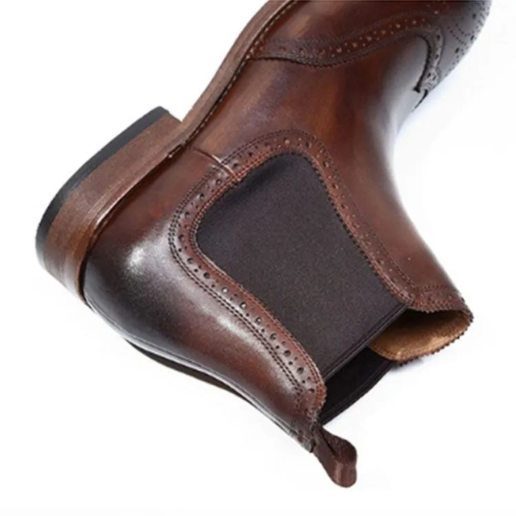 Handmade Full Grain Leather Brogue Chelsea Boots