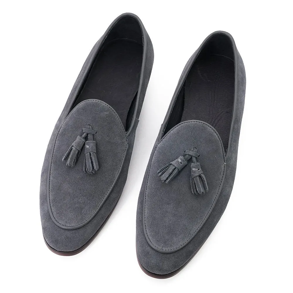 Handmade Full Grain Suede Tassel Loafers - Elegant Casual Shoes