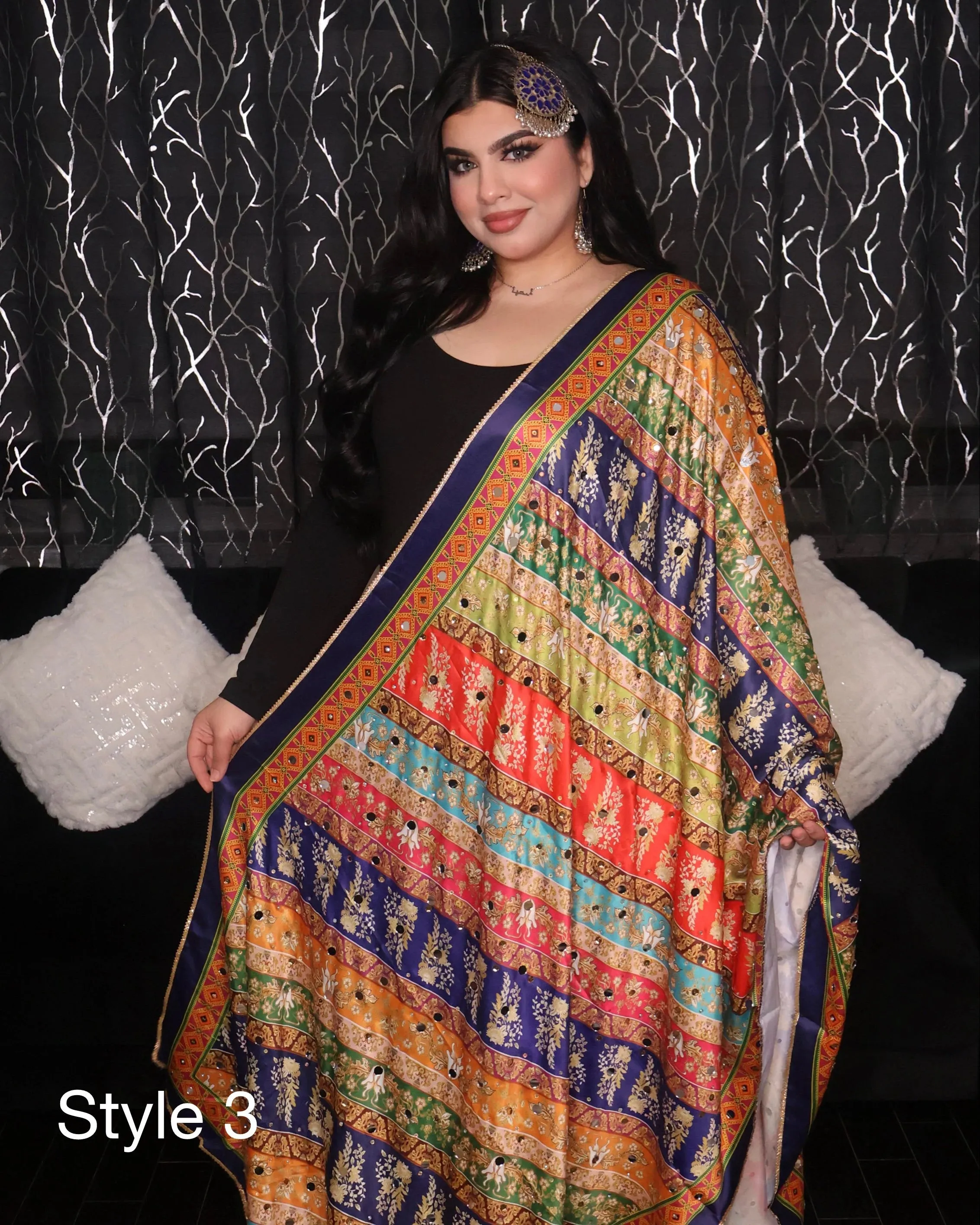 Handmade Pakistani Embroidered Scarf with Mirrors