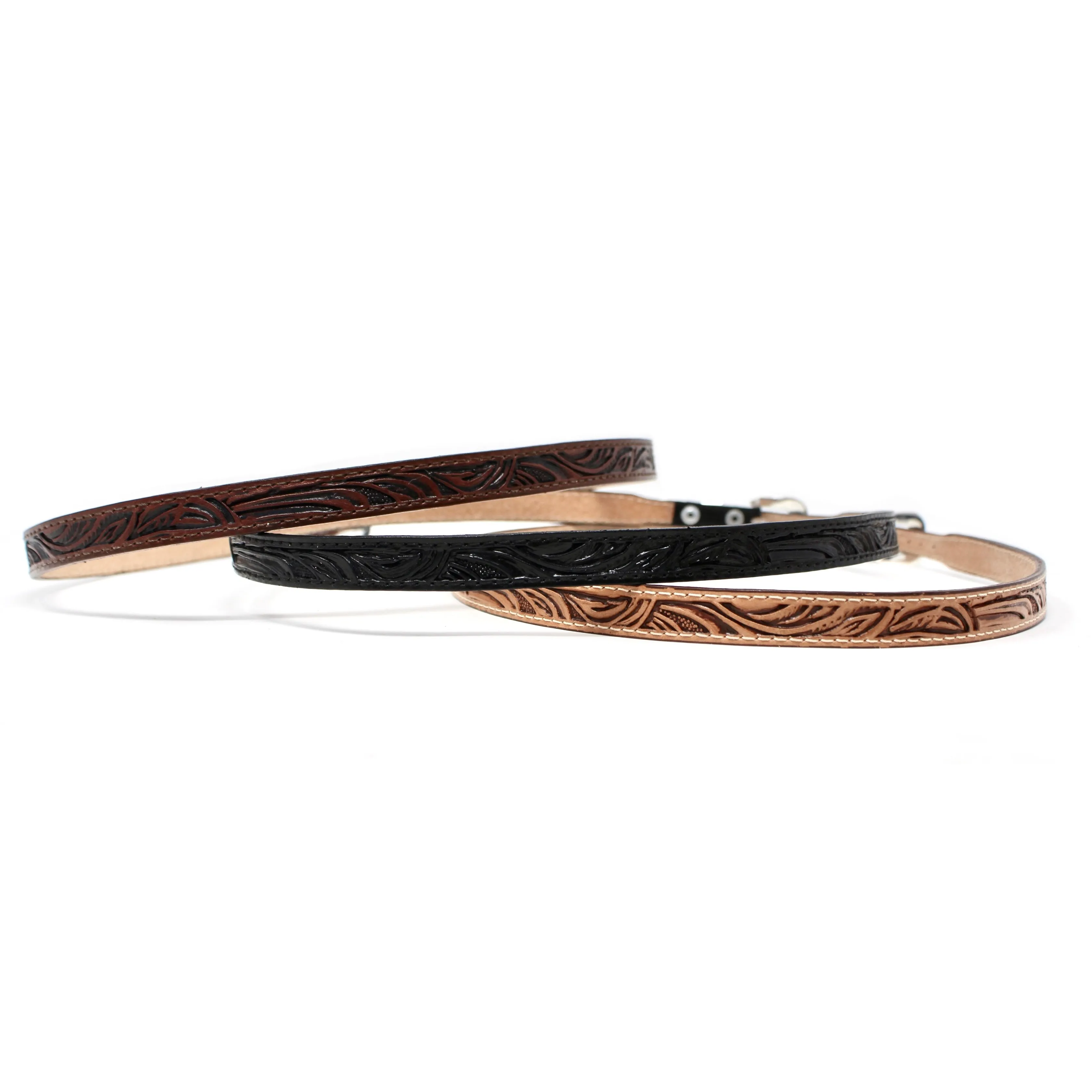 Handmade Tooled Leather Hat Band - Black