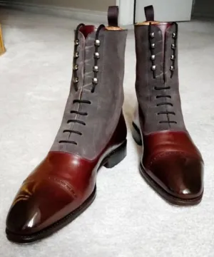 Handmade Two Tone Leather Ankle Boots for Men