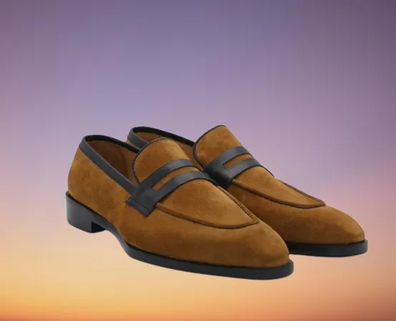Handmade Two-Tone Suede Loafers for Men