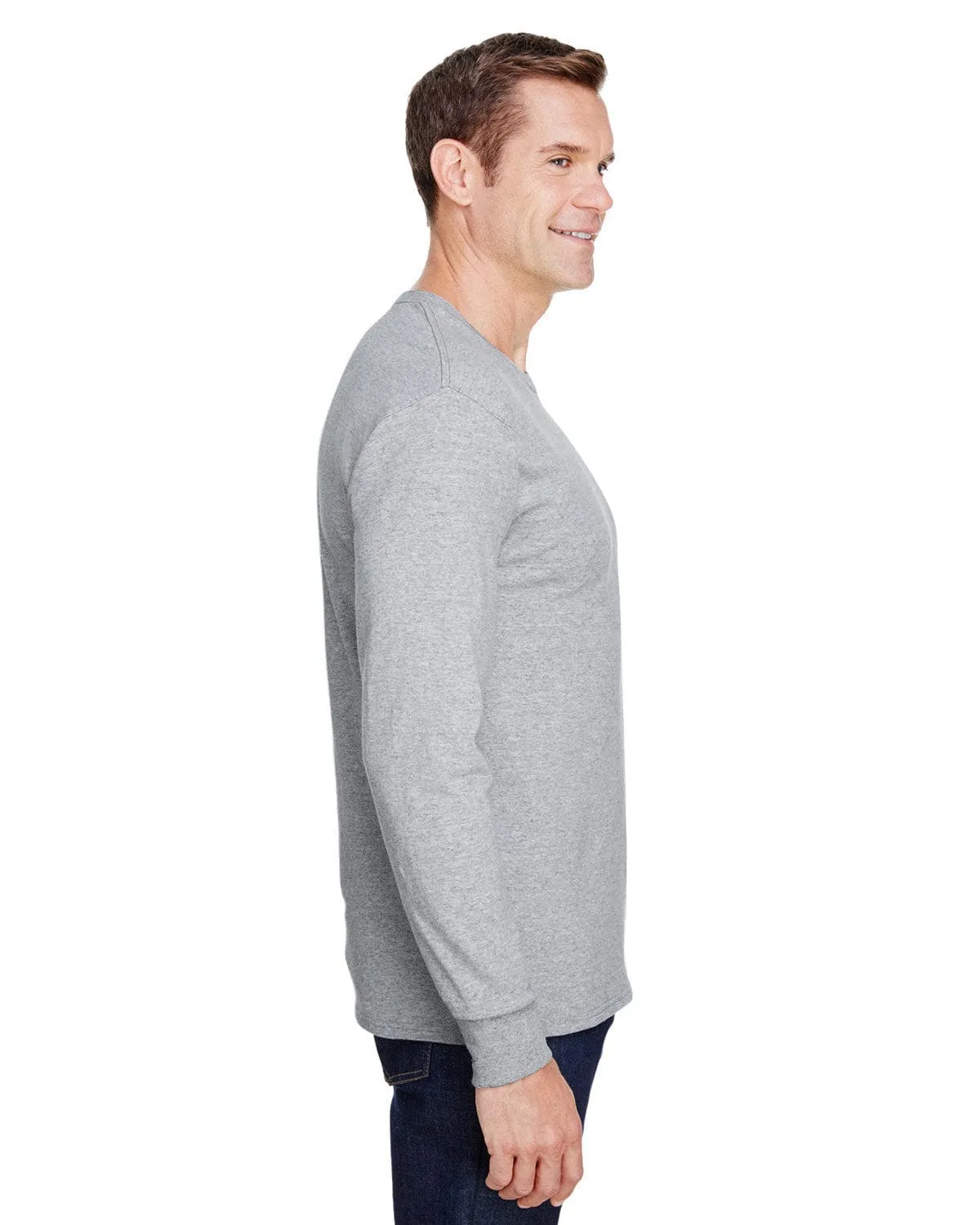 Hanes Workwear Long Sleeve Pocket T-Shirt | Light Steel