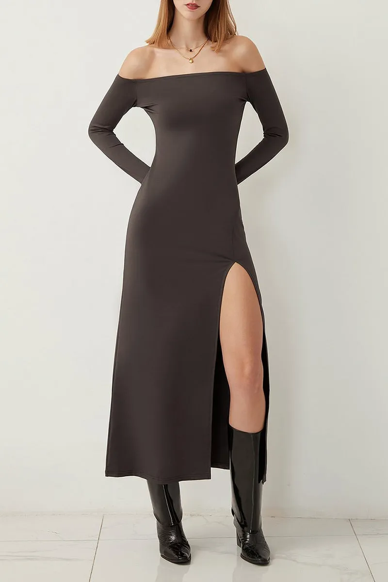 HBR1223 Off-Shoulder Slit Maxi Dress