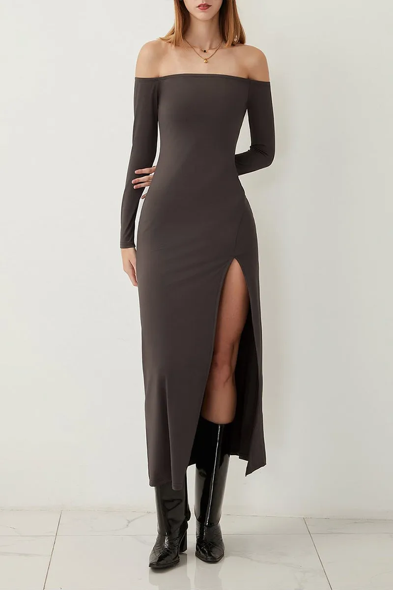 HBR1223 Off-Shoulder Slit Maxi Dress