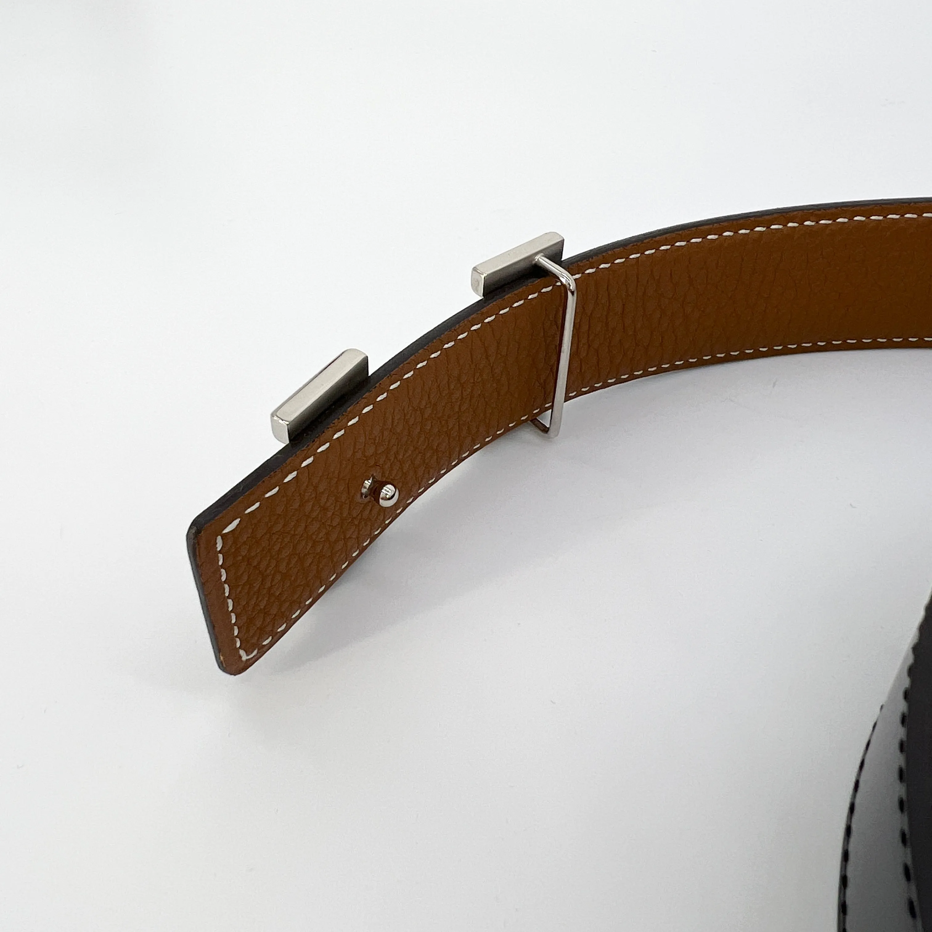Hermes H Strie Buckle Reversible Belt Leather Medium 85 Black/Brown [Guaranteed Authentic]