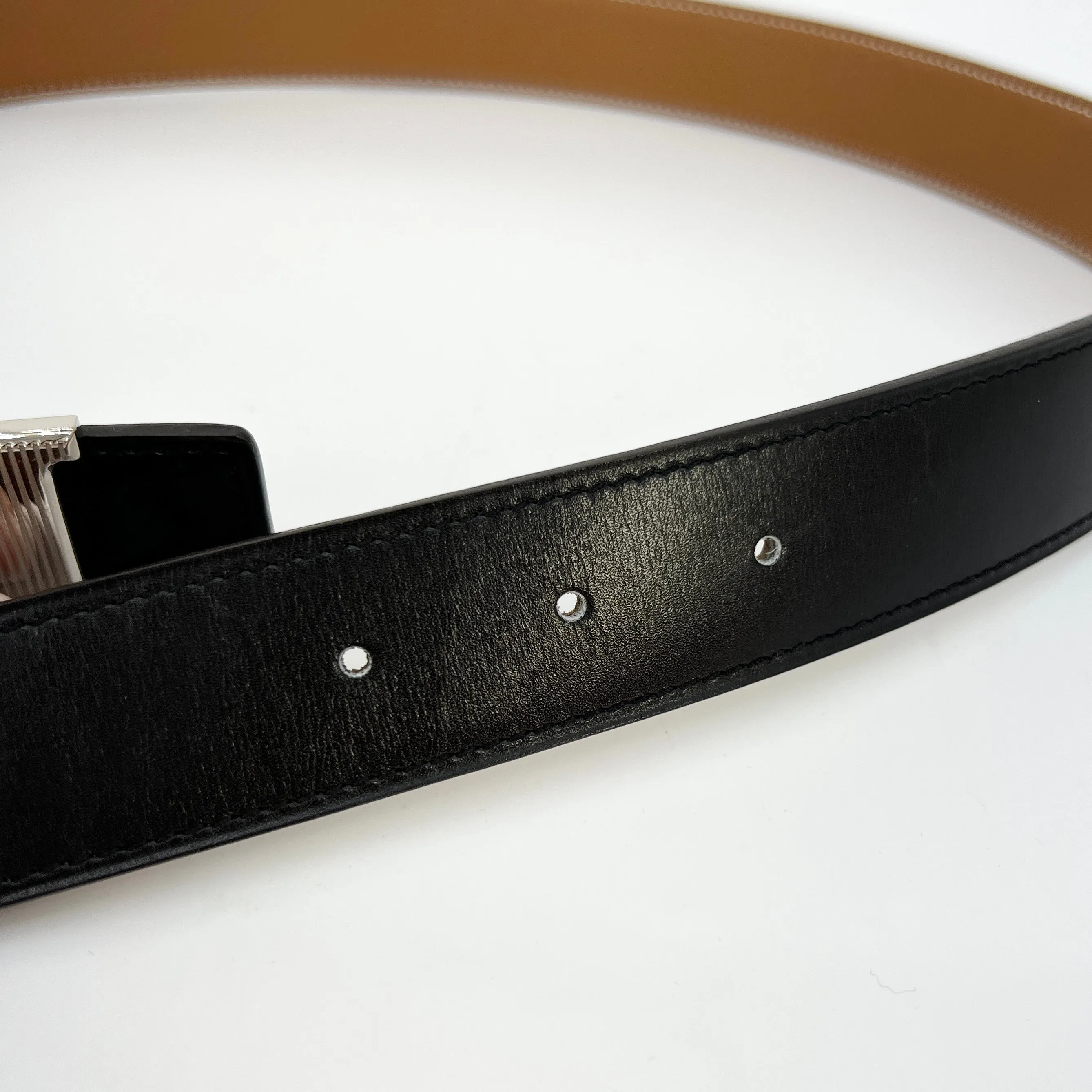 Hermes H Strie Buckle Reversible Belt Leather Medium 85 Black/Brown [Guaranteed Authentic]