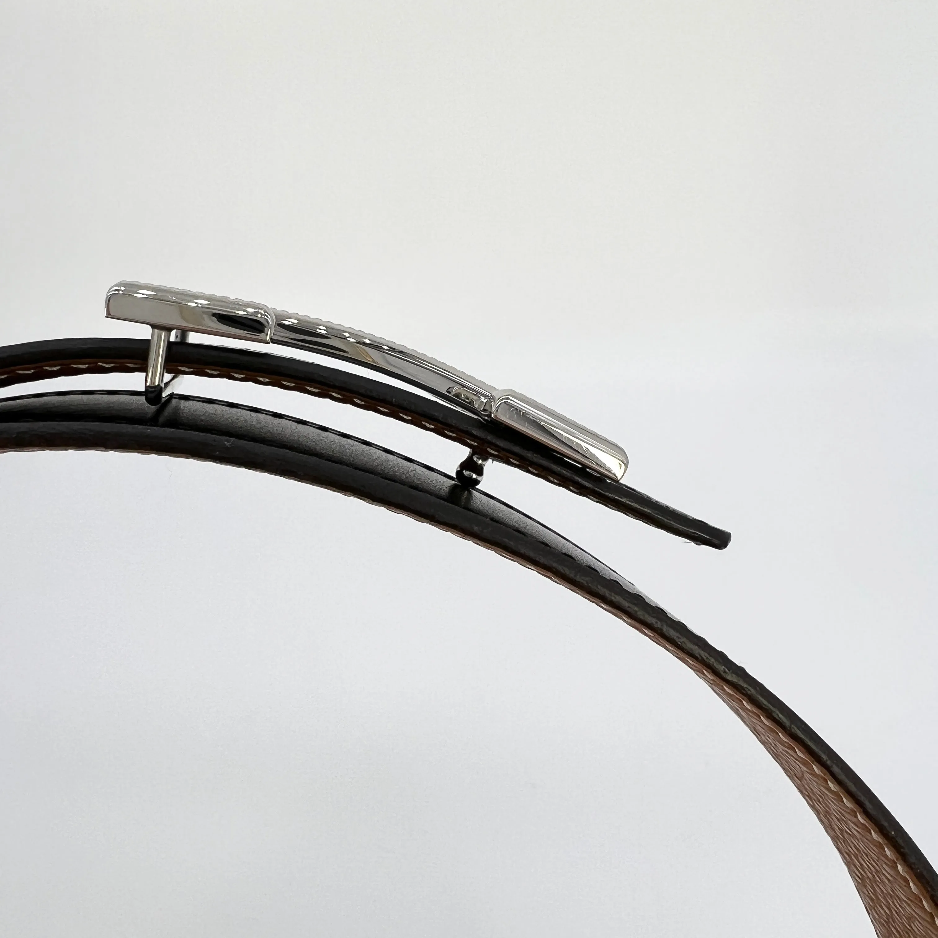 Hermes H Strie Buckle Reversible Belt Leather Medium 85 Black/Brown [Guaranteed Authentic]