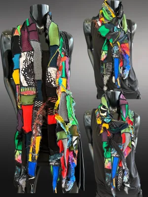 Hippie couture eclectic scarf, vibrant color scarf, bohemian fashion