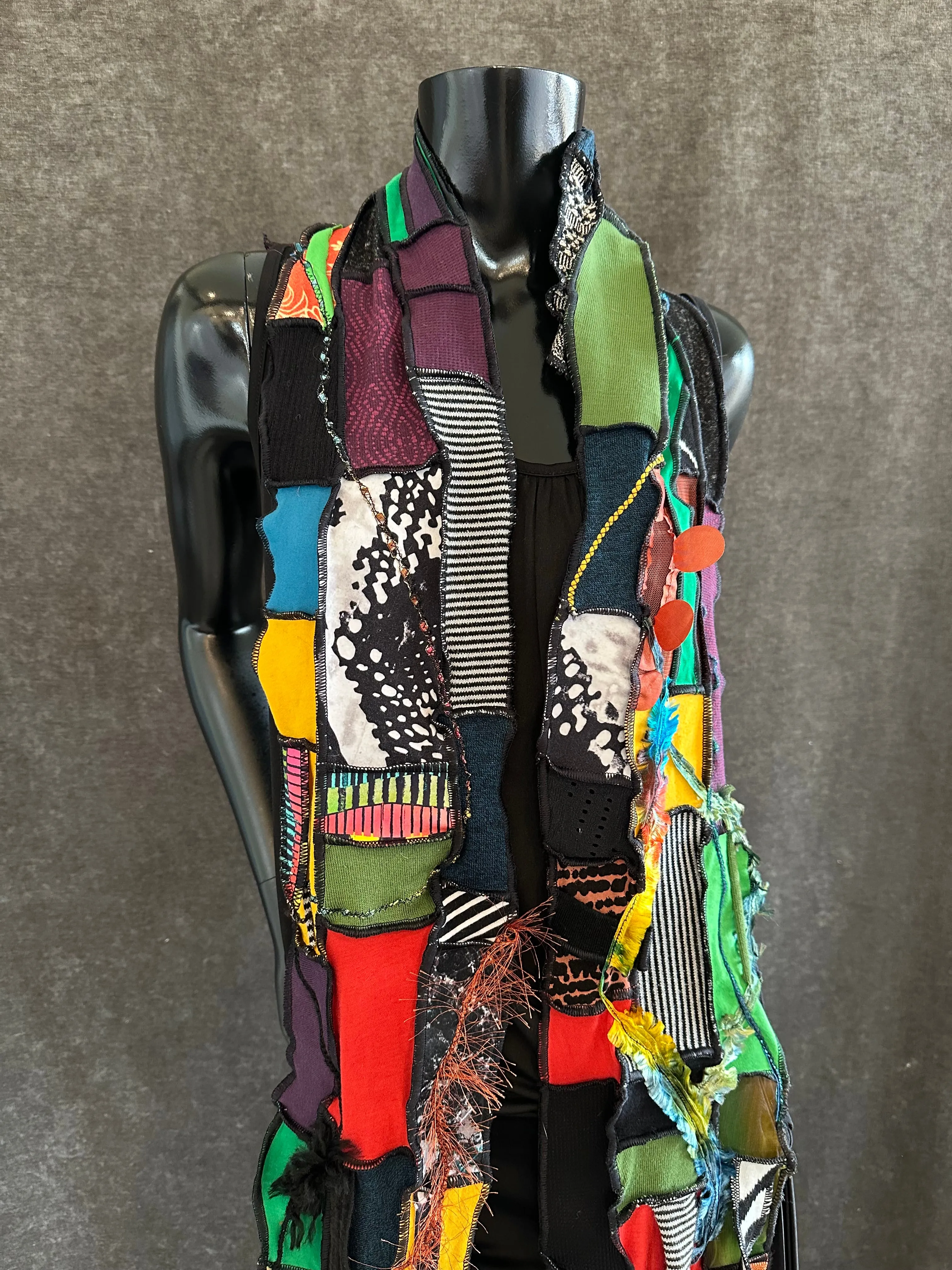 Hippie couture eclectic scarf, vibrant color scarf, bohemian fashion