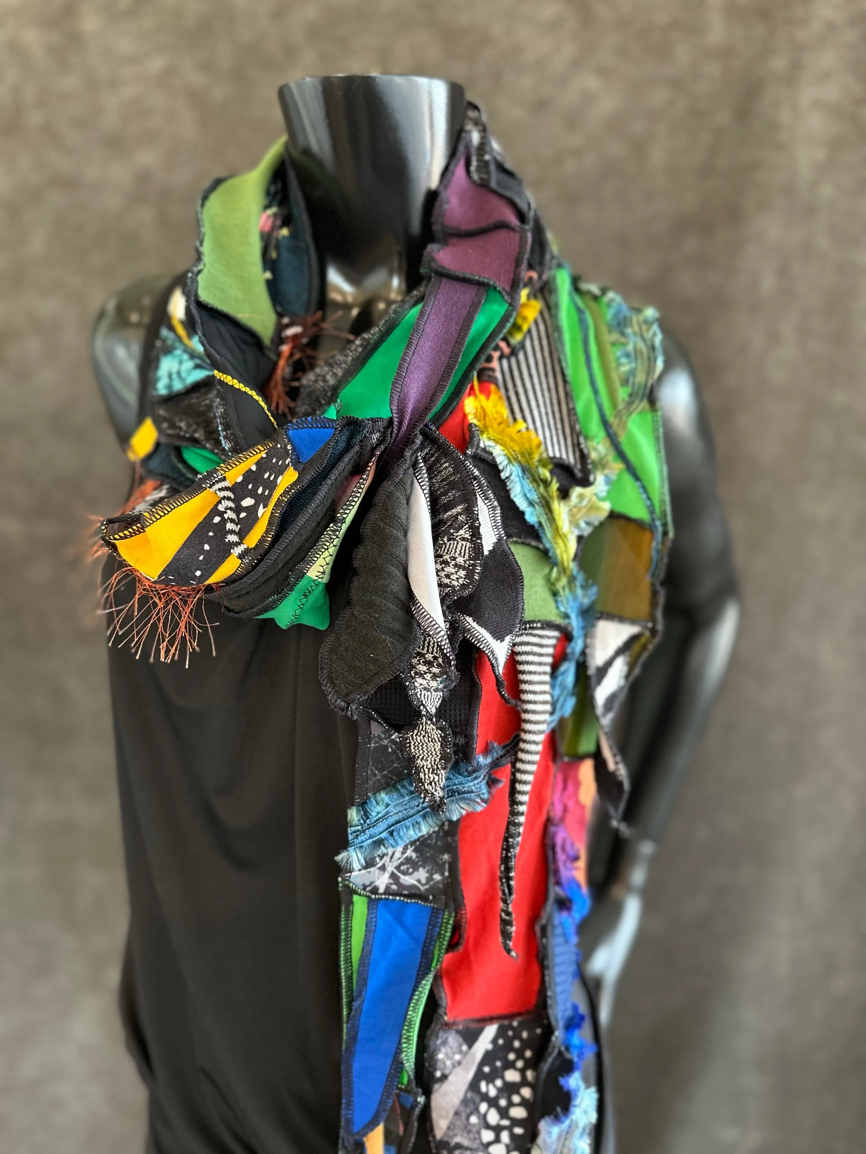 Hippie couture eclectic scarf, vibrant color scarf, bohemian fashion