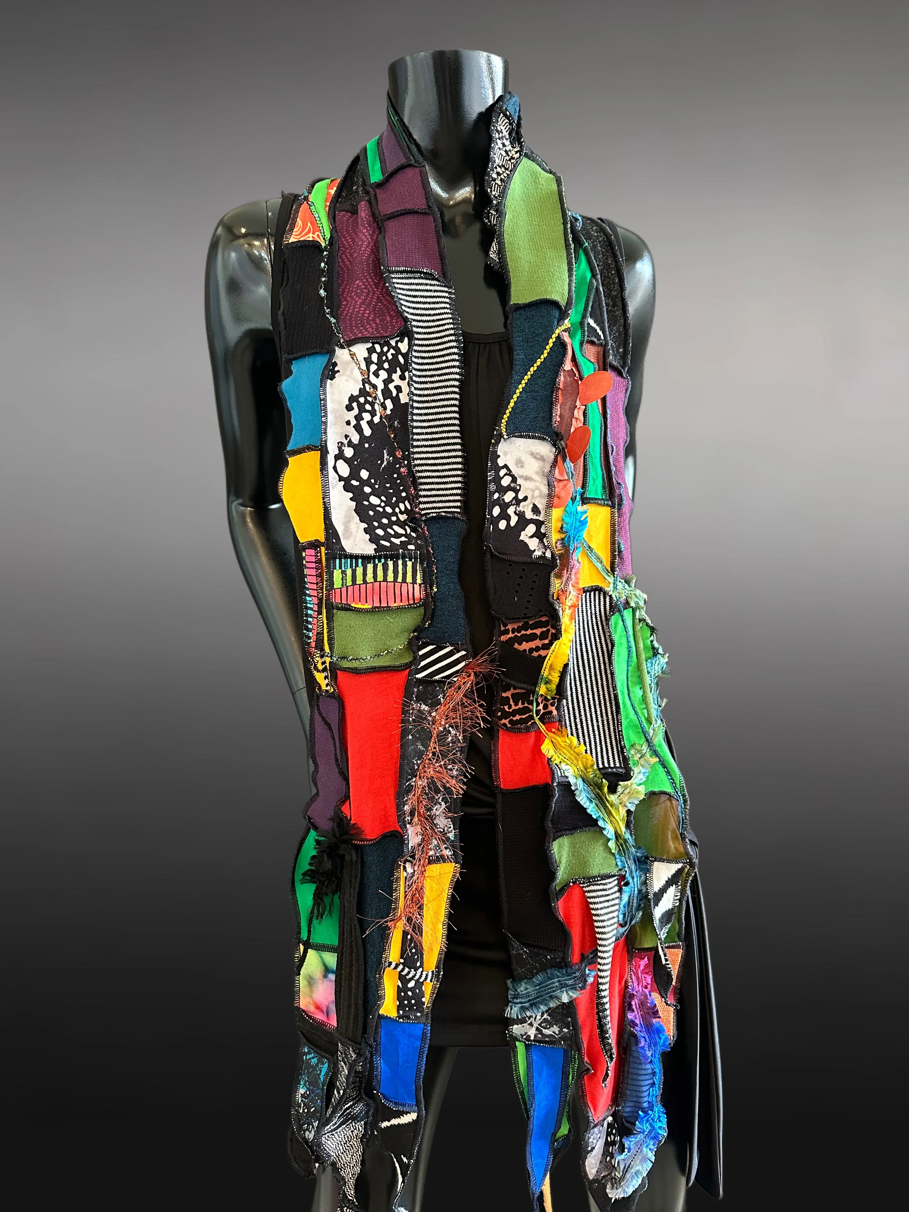 Hippie couture eclectic scarf, vibrant color scarf, bohemian fashion